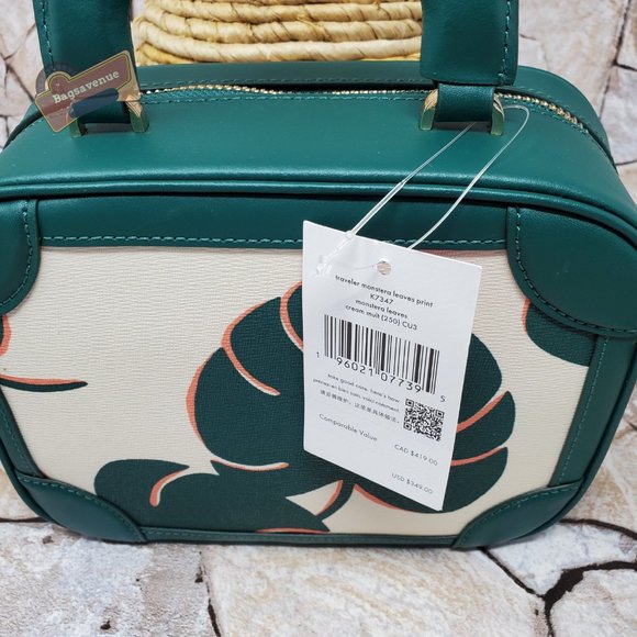 Kate Spade Monstera Green Plant Crossbody Trunk Purse and Bifold Wallet Set - Picture 5 of 10